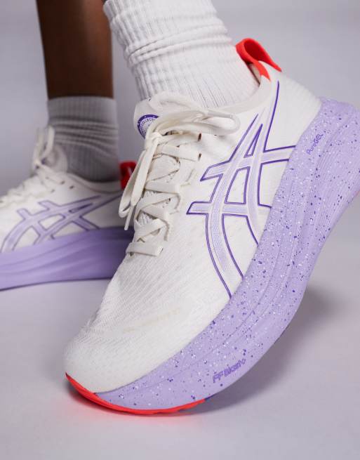 Asics Gel-Nimbus 27 Tokyo running trainers in off white and purple
