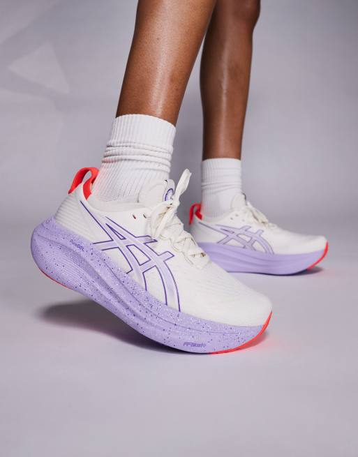 Asics Gel-Nimbus 27 Tokyo running trainers in off white and purple, 4 of 5