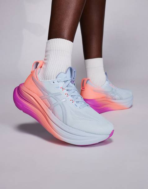 Asics – Gel-Nimbus 28 – Sunny Sizzle – Himmelsblå och persikofärgade löparskor - view 1