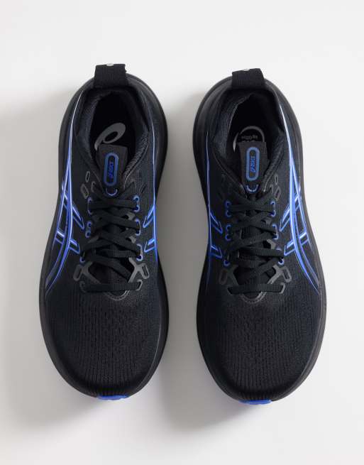 Asics Gel-Nimbus 28 zapatillas de running en negro y azul neón, 3 de 5