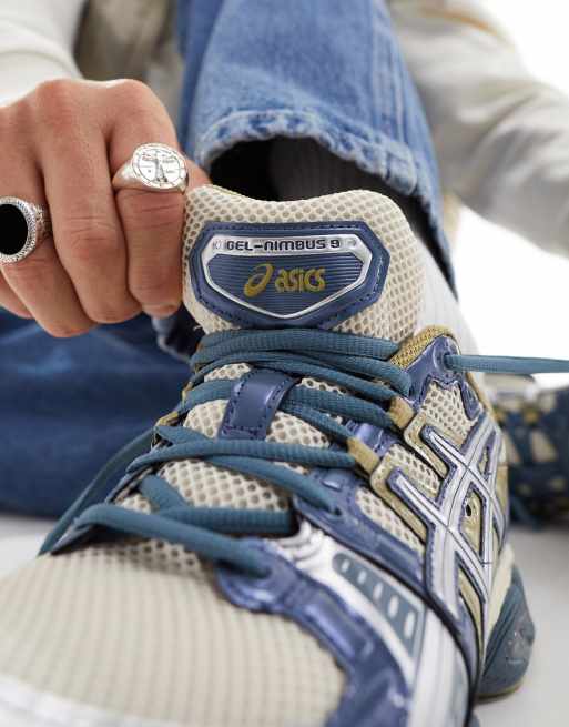 Asics - Gel-Nimbus 9 - Sneakers i kakigrøn/sølvfarve/blå, 4 af 5