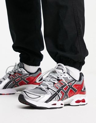 Asics Gel-Nimbus 9 trainers in silver and red