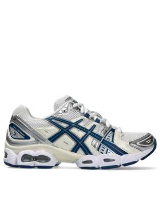 Asics Gel-Nimbus 9 trainers in white and light indigo