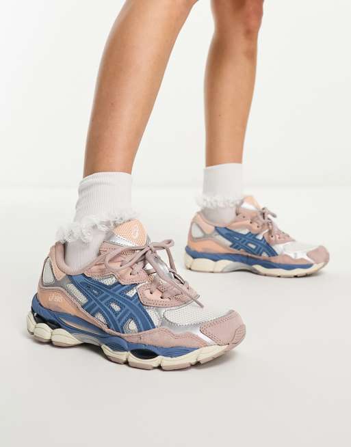 Asics blue and hot sale pink trainers