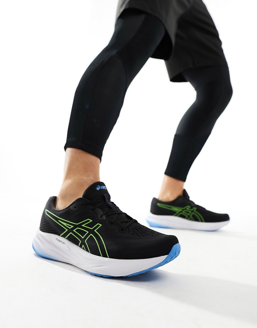 Asics Gel-Pulse 15 neutral running trainers in black and electric lime
