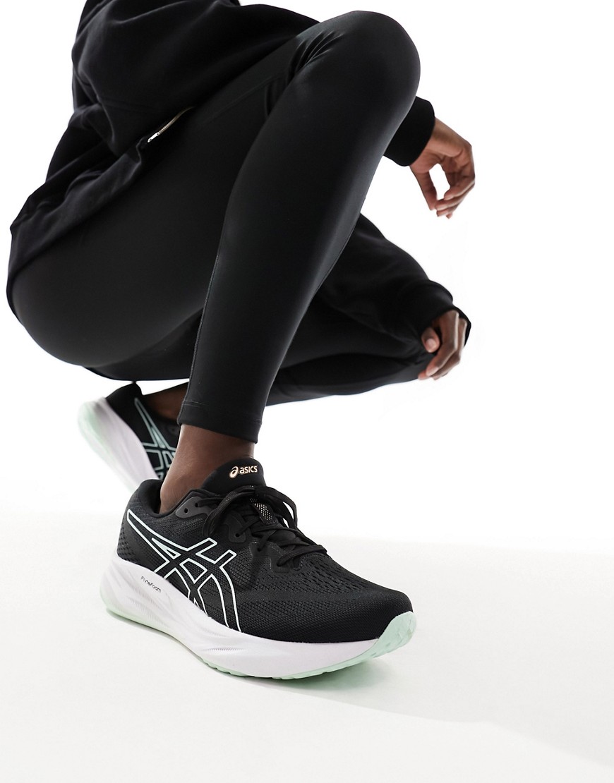 Asics Gel-Pulse 15 running trainers in black and mint tint