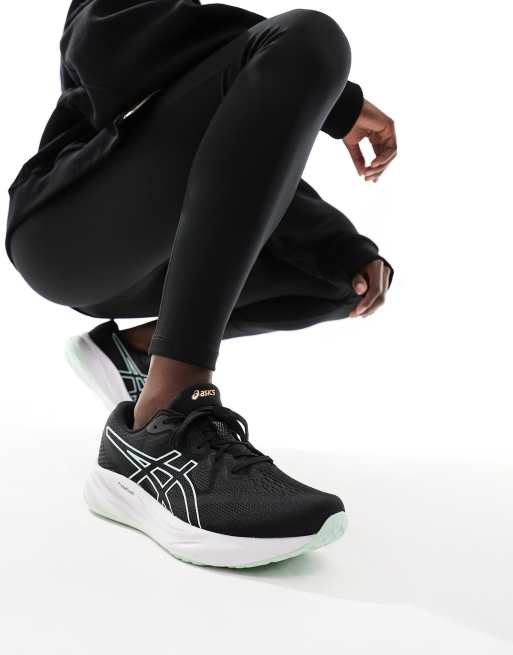  Asics Gel-Pulse 15 running trainers in black and mint tint