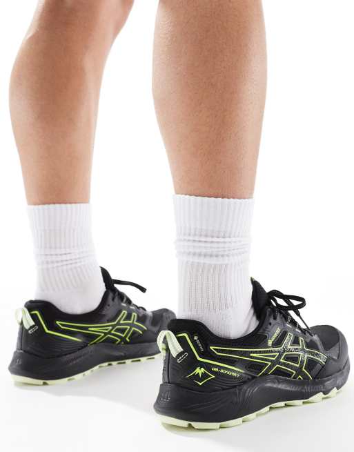 Asics Gel-Sonoma 7 GTX waterproof trail running trainers in black and neon yellow, 3 of 5