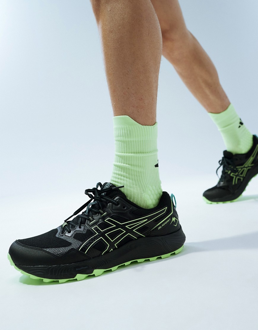 Asics Gel-Sonoma 7 running trainers in black and illuminate green