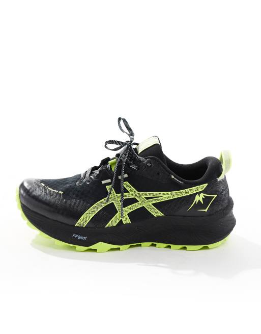 Asics Gel-Trabuco 12 GTX waterproof trail running trainers in black and neon yellow, 2 of 5