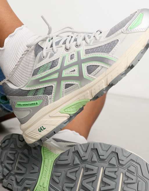 Asics Gel Venture 6 trainers in grey silver and green