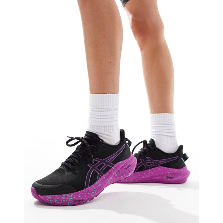 Asics trainers black and pink best sale