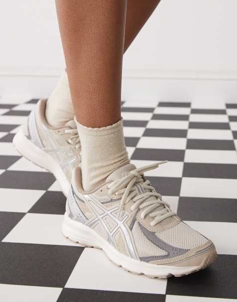 Asics Jog 100 s trainers in oatmeal and pure silver - view 1