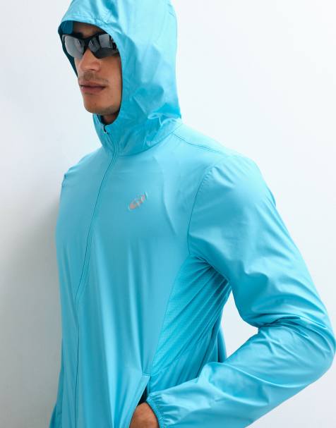 Asics lightweight running jacket with hood in aqua blue - view 1