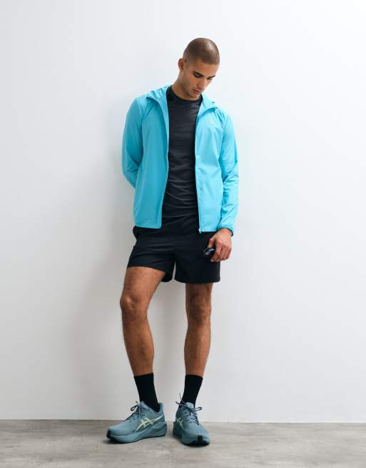 Asics lightweight running jacket with hood in aqua blue, 2 of 5