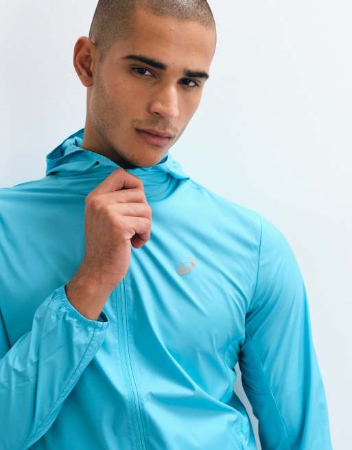 Asics lightweight running jacket with hood in aqua blue, 3 of 5