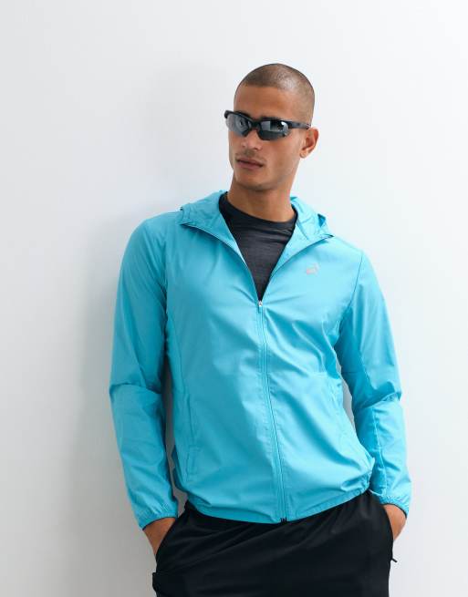 Asics lightweight running jacket with hood in aqua blue, 4 of 5