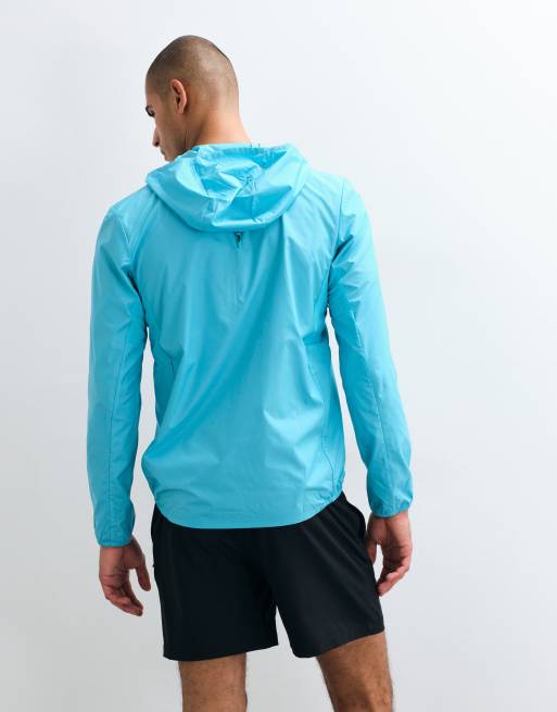 Asics lightweight running jacket with hood in aqua blue, 5 of 5