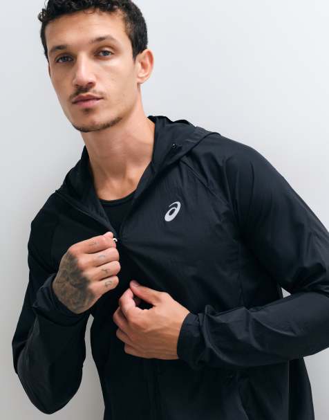 Asics lightweight running jacket with hood in black - view 1