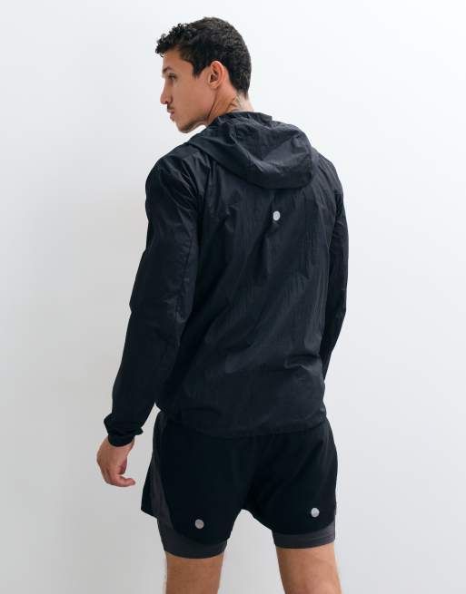 Asics lightweight running jacket with hood in black, 4 of 5