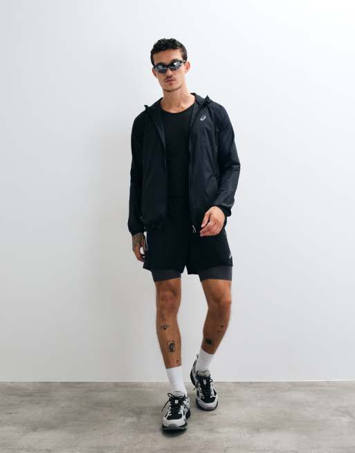 Asics lightweight running jacket with hood in black, 5 of 5
