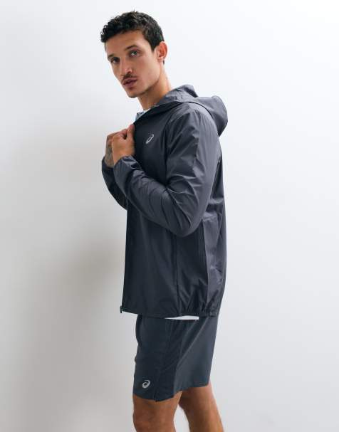 Asics lightweight running jacket with hood in grey - view 1