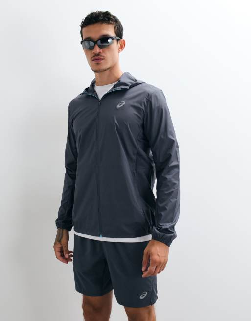 Asics lightweight running jacket with hood in grey, 2 of 5