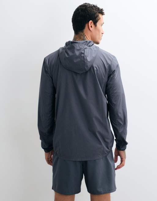 Asics lightweight running jacket with hood in grey, 3 of 5