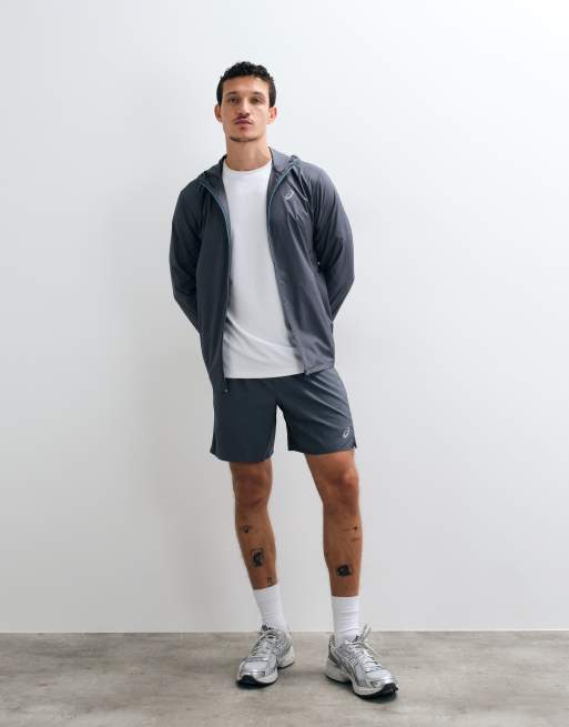 Asics lightweight running jacket with hood in grey, 4 of 5
