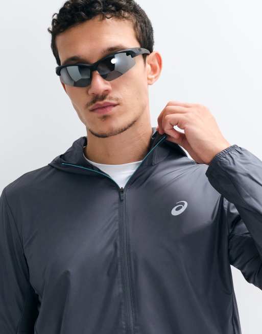 Asics lightweight running jacket with hood in grey, 5 of 5