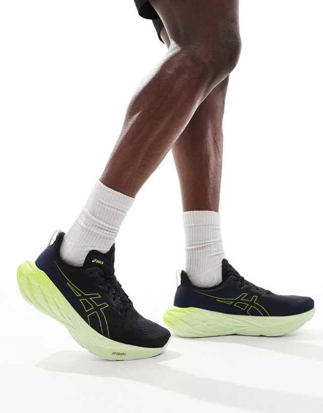 Asics Novablast 4 running trainers in black and neon yellow | ASOS