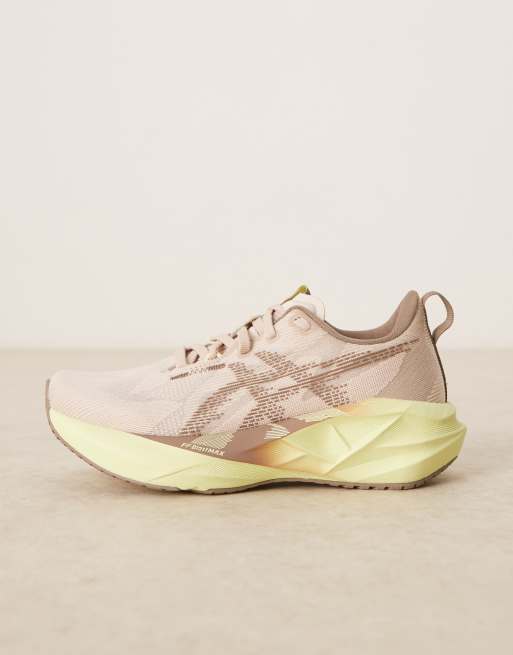 Asics Novablast 5 running trainers in mineral beige and taupe grey, 2 of 5