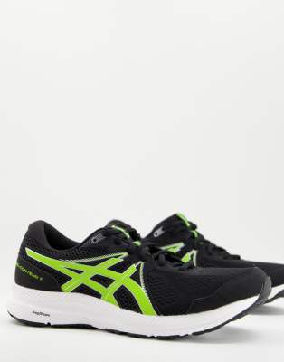 asics black and green trainers