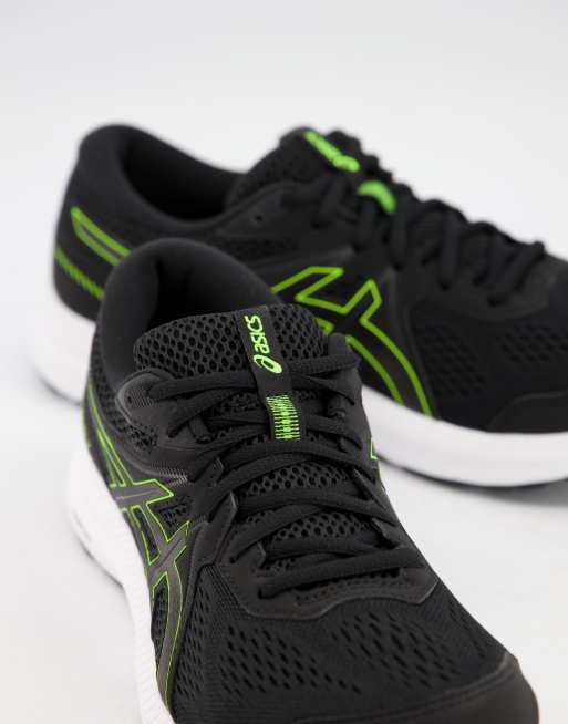 Asics Running Gel Contend 7 trainers in black white and yellow, 2 of 4