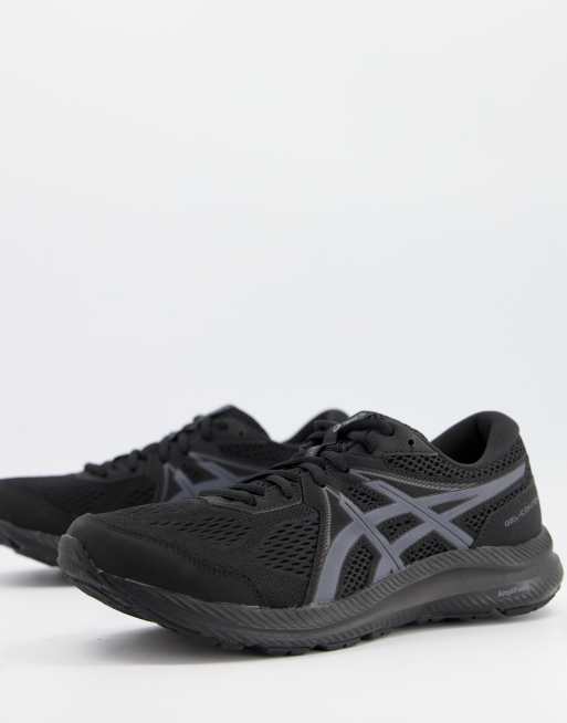 Asics black trainers sale