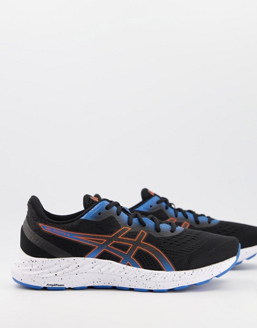 Asics Running Gel Excite 8 trainers in black orange and blue