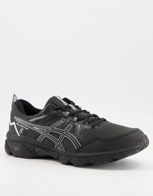 Asics Running Gel-Venture trail running 8 trainers in black and white ...