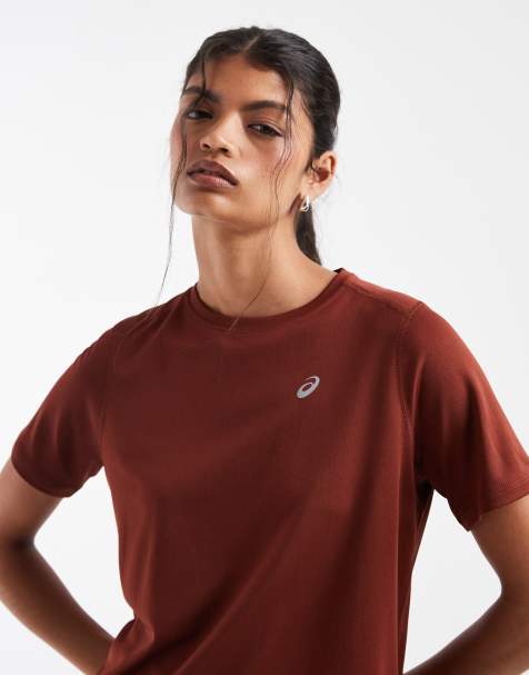 Asics running t-shirt in burnt red - view 1