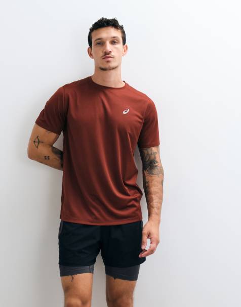 Asics short sleeve running t-shirt in burnt red - view 1