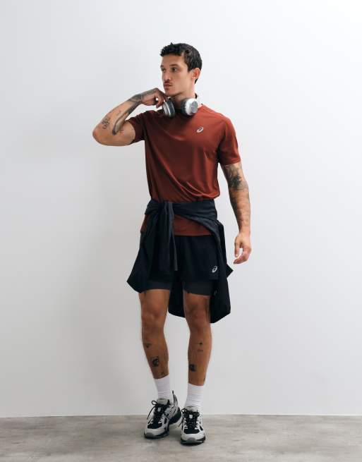 Asics short sleeve running t-shirt in burnt red, 3 of 5