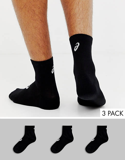 Asics three pack quarter socks in black | ASOS