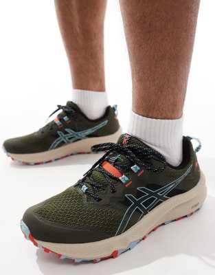 asics - trabuco terra 2 - trail running - kakifärgade och blå löparskor-grön/a