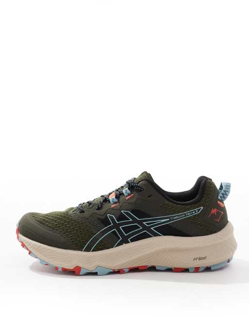 Asics Trabuco Terra 2 trail running trainers in khaki and blue, 2 of 5