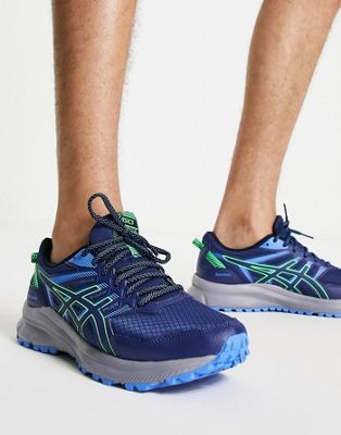 Asics Running Trail Scout 8 trainers in blue and green  - ASOS Price Checker