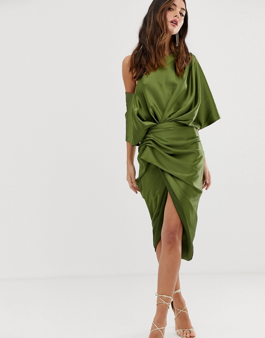 фото Асимметричное атласное платье миди asos edition-зеленый