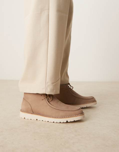 ASIOS DESIGN lace up boots in stone leather with apron stitch - view 1