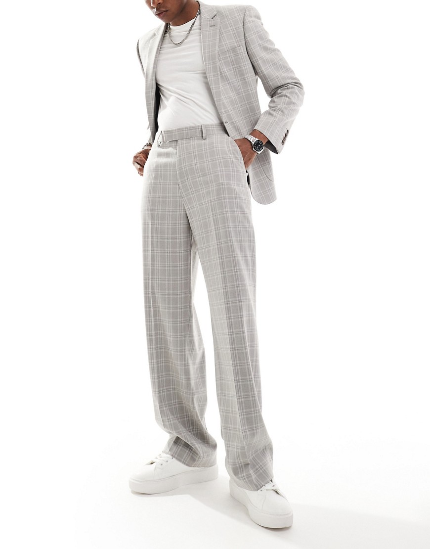 ASIS DESIGN wide tonal check suit trouser in grey