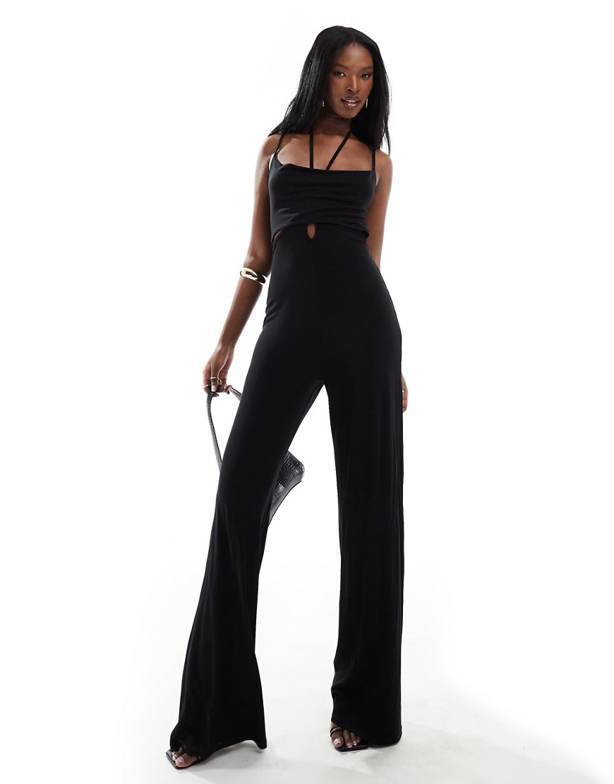 ASO DESIGN strappy cut out halter jumpsuit in black