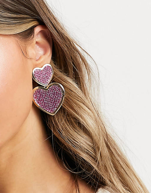 ASOD DESIGN earrings with pink shimmer heart drop in gold tone