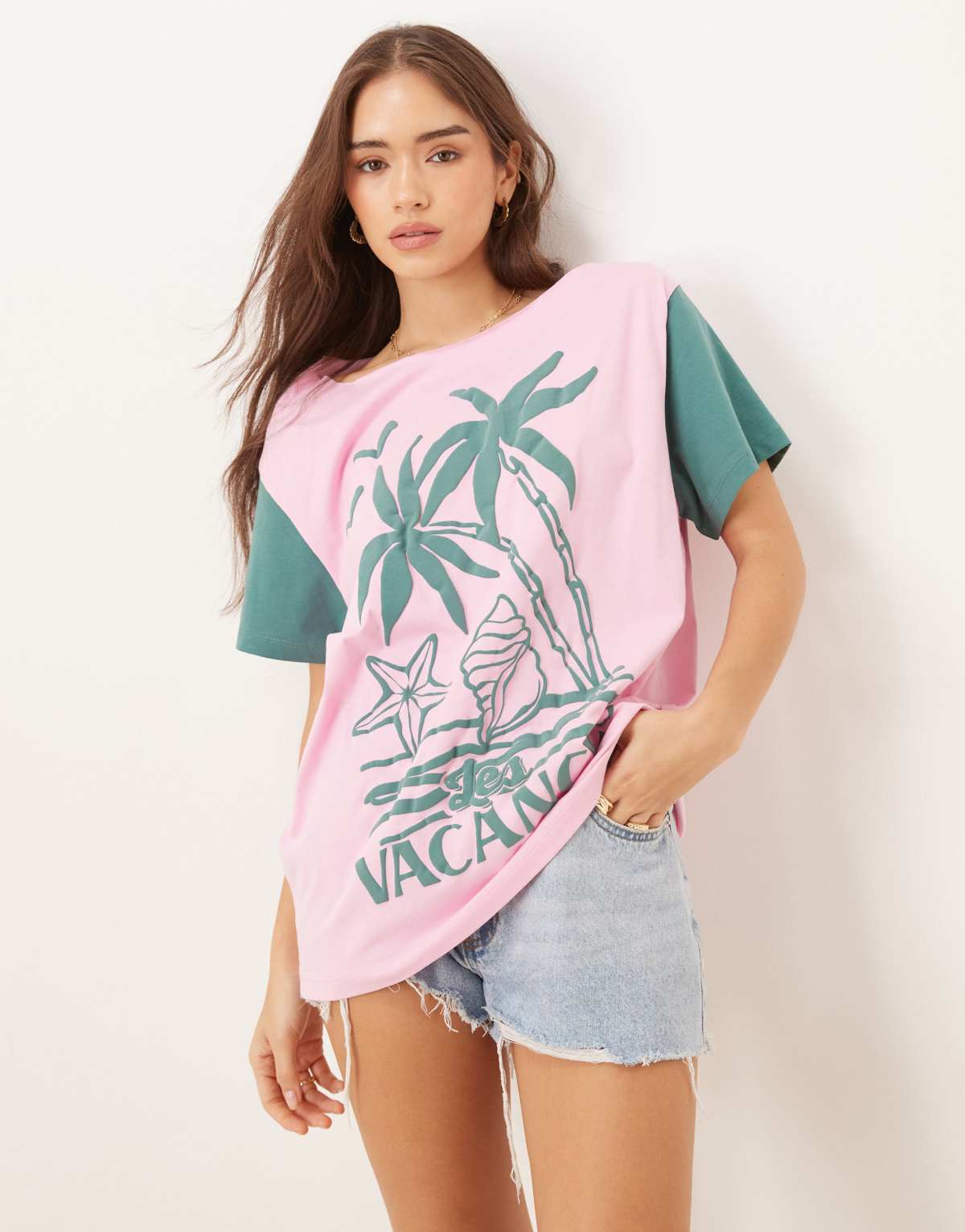ASOD DESIGN off shoulder tee with Vacances graphic
